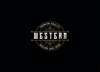 Fototapeta na wymiar Vintage Country Emblem Typography for Western Bar Restaurant Logo design inspiration