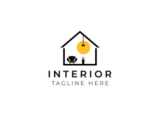 Interior minimalist room, gallery furniture logo design vector