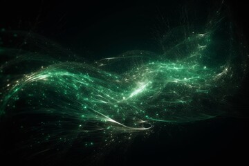 Abstract green energy field with swirling particles, Generative ai