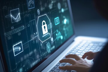 Obraz premium Cybersecurity concept, user privacy security and encryption, secure internet access Future technology and cybernetics, internet security, screen with padlock, login, user and password, Generative AI