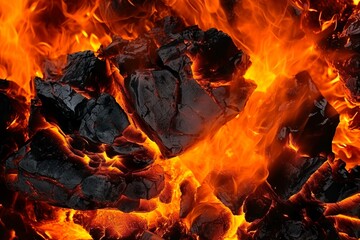 Brennende Kohlen vor einem abstrakten Feuerhintergrund, Generiert mit KI  