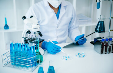Test tubes in clinic, pharmacy and medical research laboratory and chemical substances.