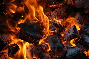 Brennende Kohlen vor einem abstrakten Feuerhintergrund, Generiert mit KI  
