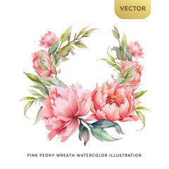 Vintage Pink Peony Flowers Watercolor isolated on white background. Decorative floral element for wedding, valentine or love invitation. Vector illustration