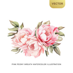 Vintage Pink Peony Flowers Watercolor isolated on white background. Decorative floral element for wedding, valentine or love invitation. Vector illustration