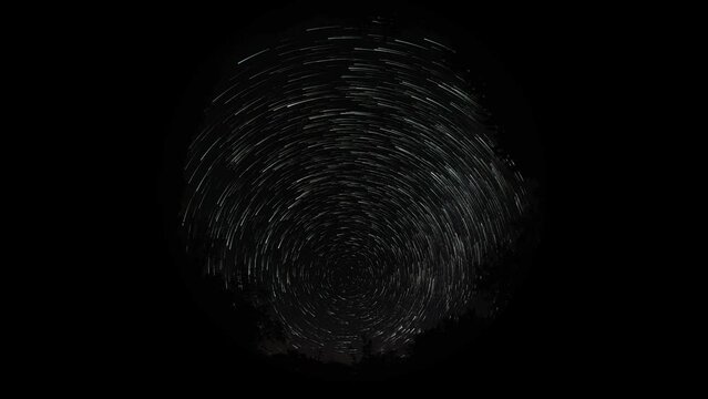 Star trails in the night sky, taken with a wide-angle fisheye lens. Fulldome photo format