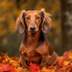 Elegant Dachshund Posed Against a Vibrant Autumn Background