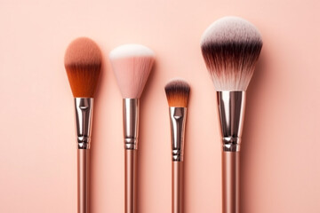 A set of makeup brush on a solid background, Generative AI