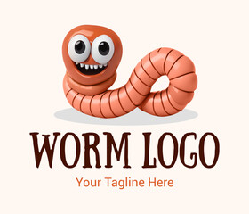 Funny cute 3d cartoon worm. Fishing concept in cartoon style. Fishing day mascot.