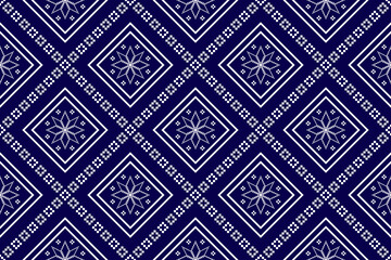 Indigo navy blue geometric traditional ethnic pattern Ikat seamless pattern border abstract design for fabric print cloth dress carpet curtains and sarong Aztec African Indian Indonesian 