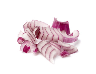 Red Onion Cuts Isolated, Chopped Purple Onion, Raw Purple Onion Pieces on White