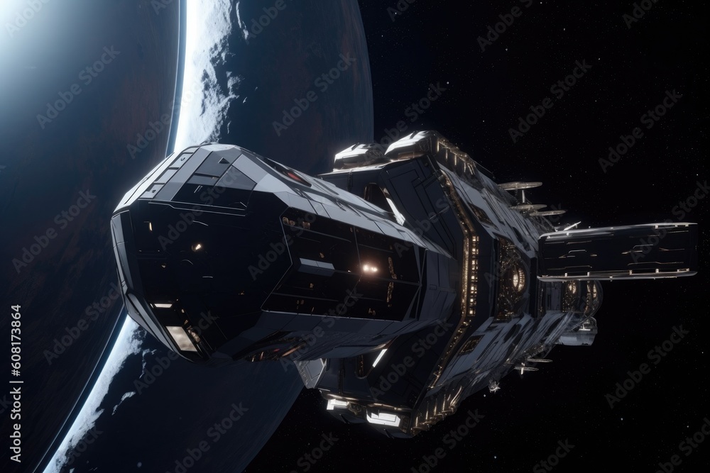 Wall mural shot of a futuristic spacecraft launching into space, created with generative ai