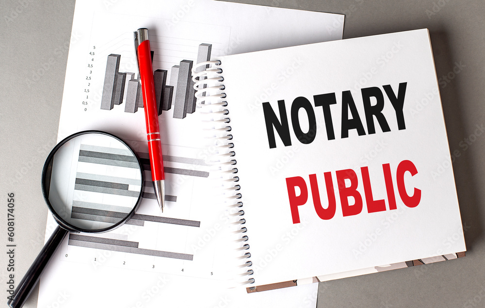 Poster notary public text written on notebook with chart