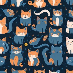 Cute cat theme pattern flat illustration for scarf production