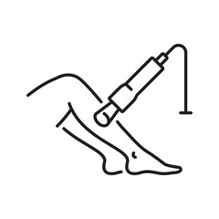 Obraz premium Edema and swelling legs, phlebologist and laser, diagnosis of thrombosis line icon. Vector ultrasound treatment, women legs