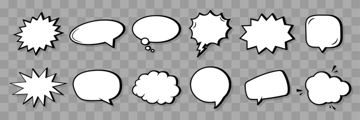 Set of comic bubble speech clouds with halftone shadows. Retro cartoon stickers. Vector illustration © Vector World