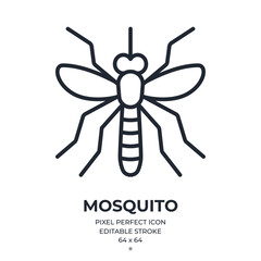 Mosquito editable stroke outline icon isolated on white background flat vector illustration. Pixel perfect. 64 x 64.