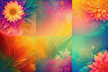 Fototapeta na wymiar Set of 6 abstract floral patterns with summer mood. Generative AI