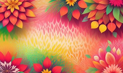 An unusual floral pattern with a mixture of red and yellow colors. Generative AI