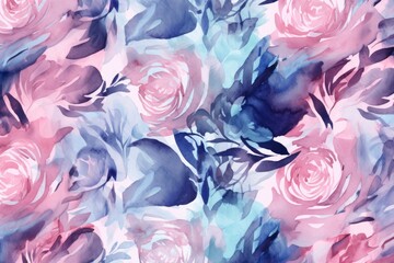 Abstract rose pattern in shades of rose and blue, Generative ai