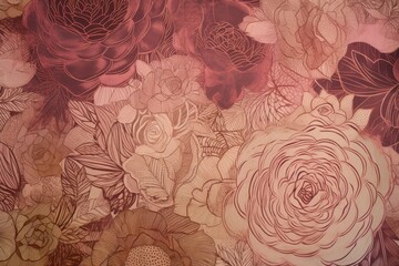 Abstract rose pattern in shades of rose and gold, Generative ai