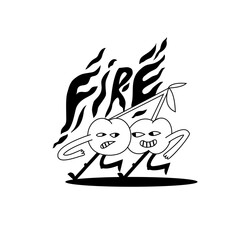 Vector illustration fruit character- angry cherries. Sticker for print