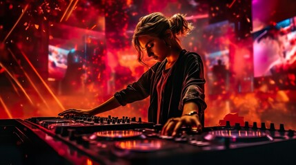 A fictional person.  : Captivating Female DJ Commanding the Stage