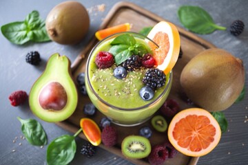 Obraz na płótnie Canvas immune-boosting smoothie made with fruits, vegetables, and superfoods, created with generative ai