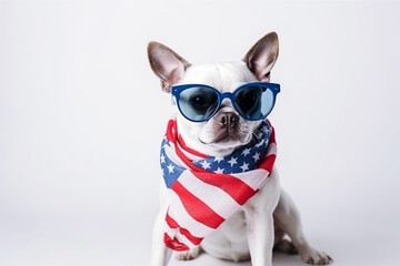 Fototapeta na wymiar Happy dog celebrating independence day 4th of july with usa flag