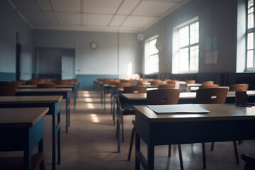 Empty classroom. Back to school concept. Generative ai