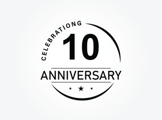 10 years anniversary pictogram vector icon, 10th year birthday logo label, black and white stamp isolated.