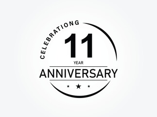 11 years anniversary pictogram vector icon, 11th year birthday logo label, black and white stamp isolated.