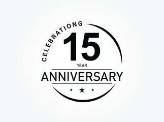 15 years anniversary pictogram vector icon, 15th year birthday logo label, black and white stamp isolated.