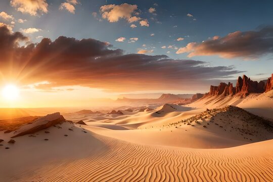 A wild and untamed desert wilderness, with vast stretches of sand dunes and rugged rock formations © Being Imaginative