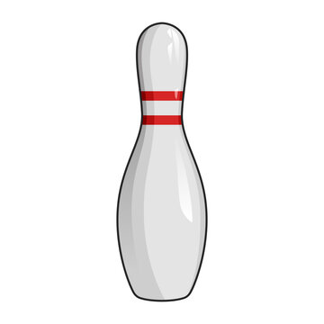 Single bowling pin with red stripes icon. Realistic illustration of bowling. Vector illustration