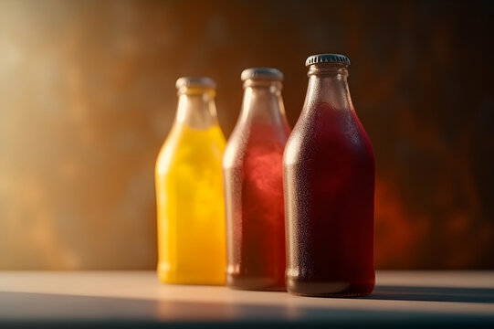 Soft drink based on soda, different colors. With Generative AI tehnology
