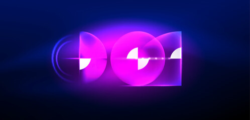 Abstract background shiny glowing neon color round elements and circles. Techno futuristic vector Illustration For Wallpaper, Banner, Background, Card, Book Illustration, landing page