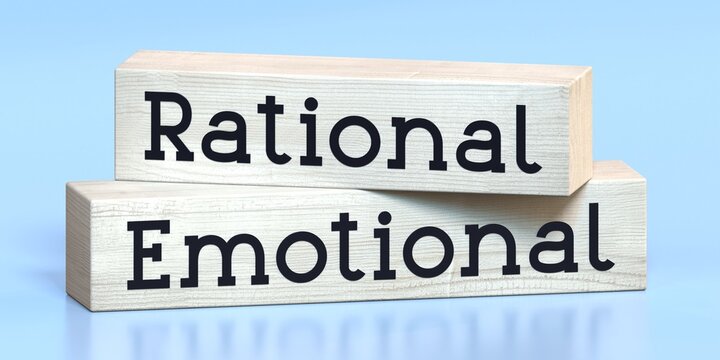 Emotional, rational - words on wooden blocks - 3D illustration
