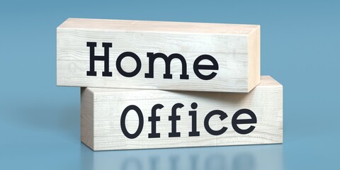 Home, office - words on wooden blocks - 3D illustration