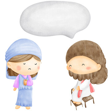 Martha and Mary bible cartoon clipart.Jesus story with deciples cartoon elements.cute for church and bible class.