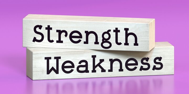 Weakness, strength - words on wooden blocks - 3D illustration