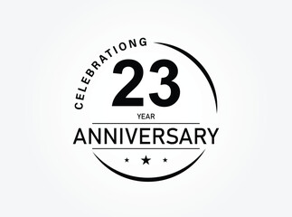 23 years anniversary pictogram vector icon, 23th year birthday logo label, black and white stamp isolated.