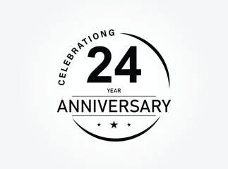 24 years anniversary pictogram vector icon, 24th year birthday logo label, black and white stamp isolated.