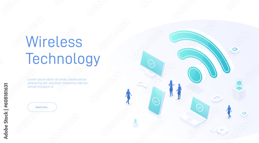 Poster wireless technology concept. people use wifi hotspot to get internet access from, online connection.