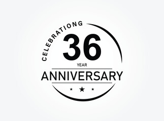 36 years anniversary pictogram vector icon, 36th year birthday logo label, black and white stamp isolated.