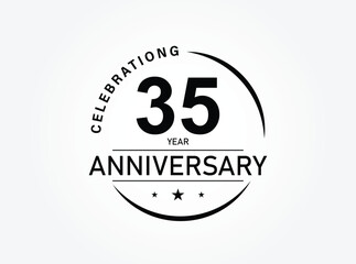 35 years anniversary pictogram vector icon, 35th year birthday logo label, black and white stamp isolated.