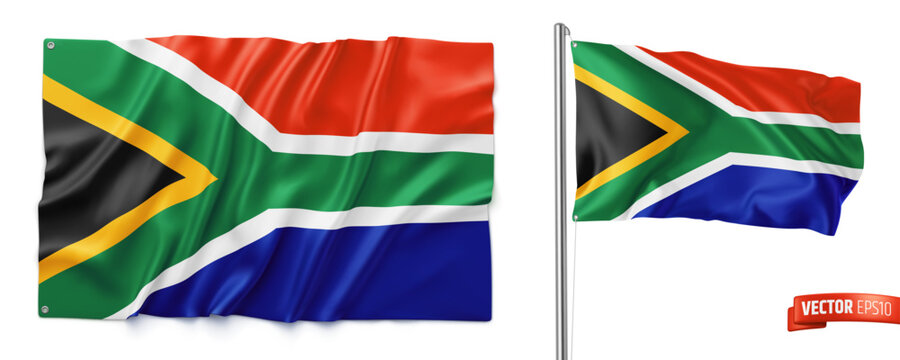 Vector realistic illustration of South African flags on a white background.