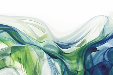 Abstract white background with flowing curves in shades of green and blue, Generative ai