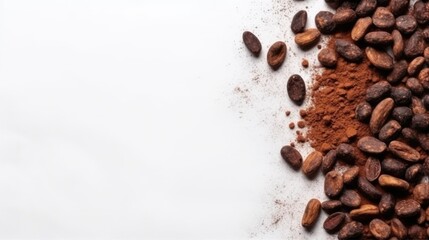  cacao beans with chocolate on white background top view Created With Generative AI Technology