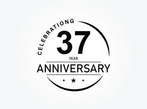 37 years anniversary pictogram vector icon, 37th year birthday logo label, black and white stamp isolated.